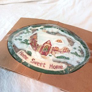 VTG 1999 Avon Cast Iron Hanging Trivet Painted Home Sweet Home Winter Cabin NEW
